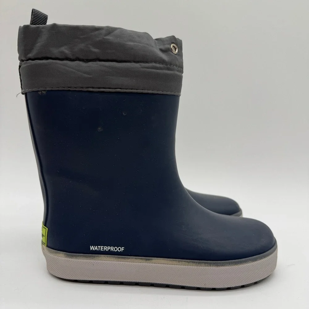 Western Chief Kids Size 12 Navy Waterproof Rain Boots Fleece Lined Rubber